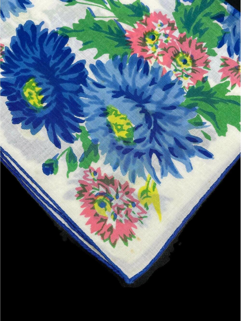 Vintage Cotton Handkerchief: Blue & Pink Floral Hankie